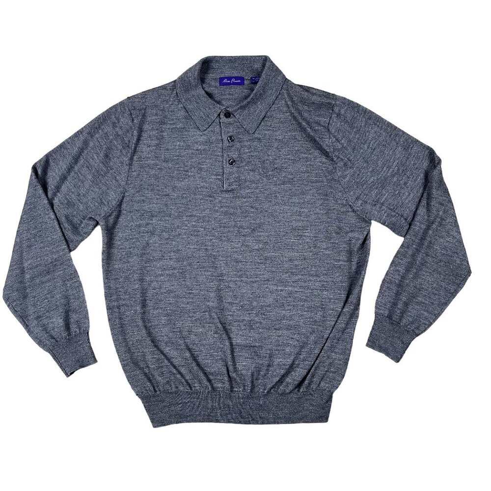 Alan Flusser Sweater Mens Large Grey Wool Blend 1/4 Button Down Collared
